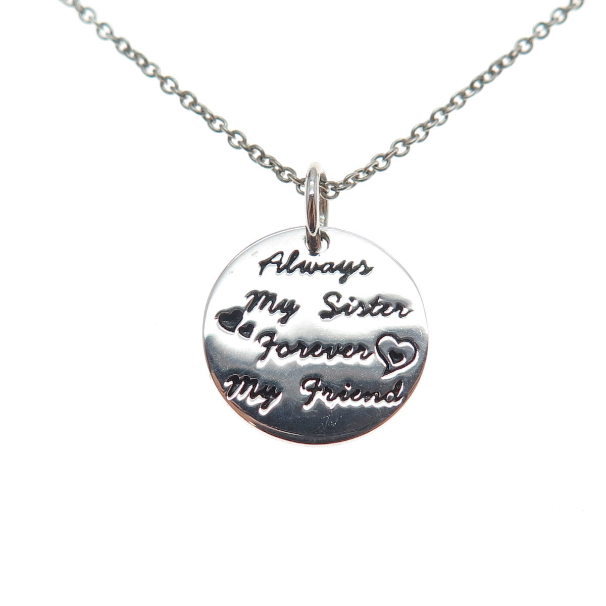 925 Sterling Silver Always My Sister Forever My Friend Chain Necklace 16-18"