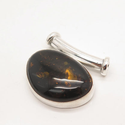 925 Sterling Silver Vintage Real Amber Slide Pendant