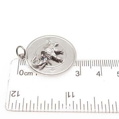 925 Sterling Silver Vintage Blue Rhinestone Elephant Charm Pendant