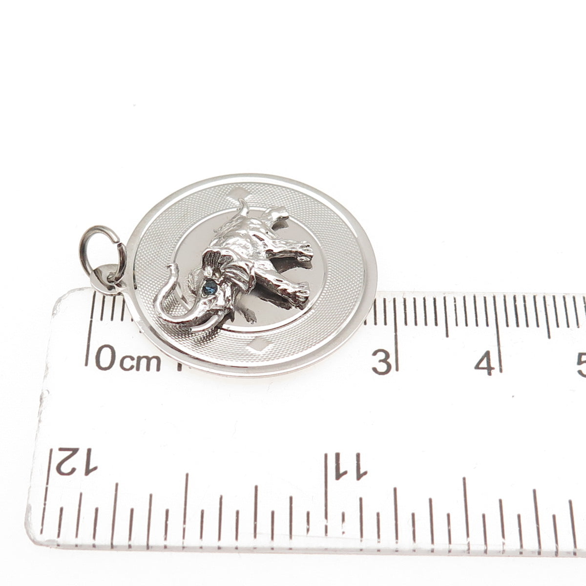 925 Sterling Silver Vintage Blue Rhinestone Elephant Charm Pendant