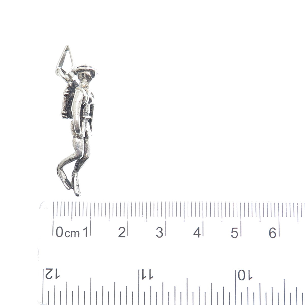 925 Sterling Silver Vintage Diver Oxidized 3D Charm Pendant