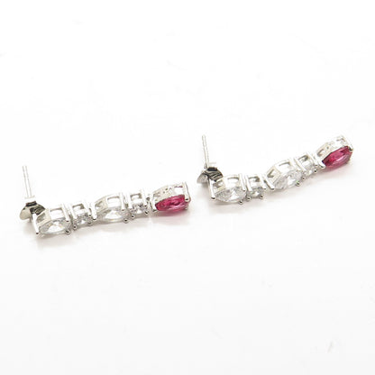 925 Sterling Silver White & Pink C Z Dangling Earrings