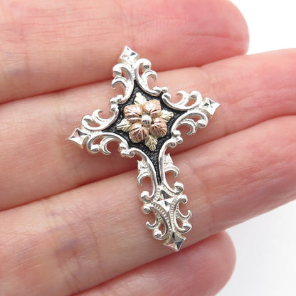 COLEMAN CO. 12K Yellow & Rose Gold 925 Sterling Silver Vintage Cross Pendant
