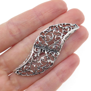 DANECRAFT 925 Sterling Silver Vintage Ornate Floral Oxidized Pin Brooch