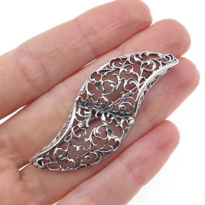 DANECRAFT 925 Sterling Silver Vintage Ornate Floral Oxidized Pin Brooch