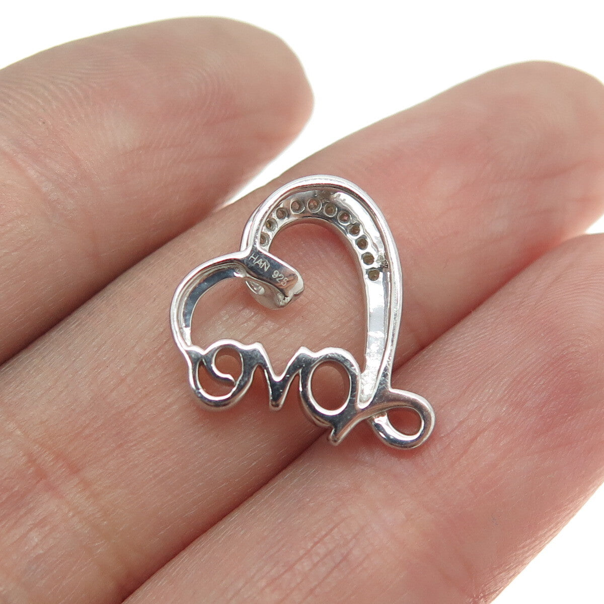 HAN Sterling Silver Real Round-Cut Diamond Love Heart Minimalist Slide Pendant