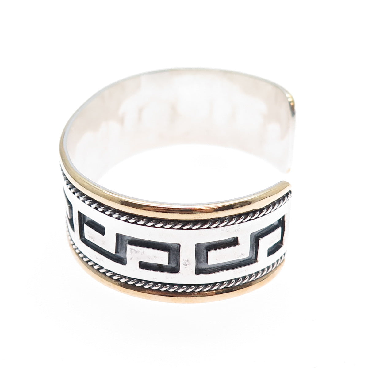 925 Sterling Silver 2-Tone Vintage Tribal Maze Adjustable Cuff Bracelet 7"