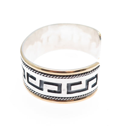 925 Sterling Silver 2-Tone Vintage Tribal Maze Adjustable Cuff Bracelet 7"