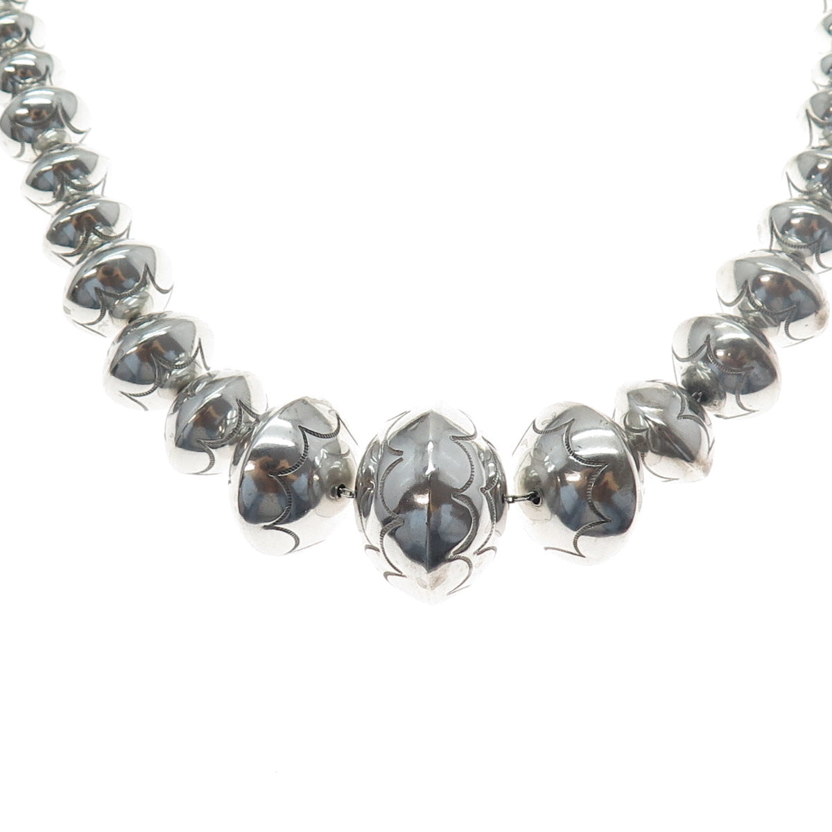 Old Pawn 925 Sterling Silver Vintage Navajo Pearl Graduated Beads Necklace 24"