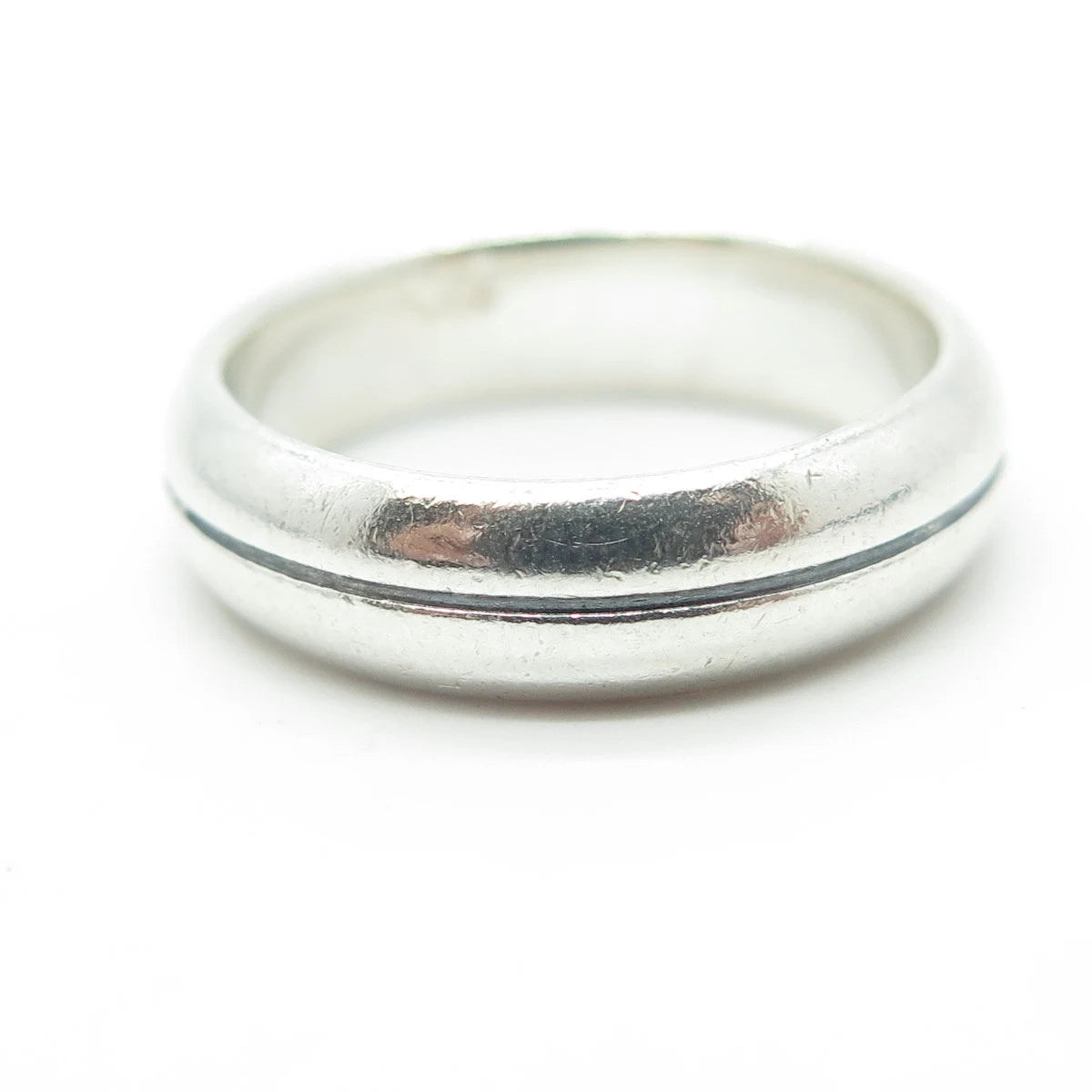 925 Sterling Silver Vintage Lined Wedding Band Ring Size 8.25