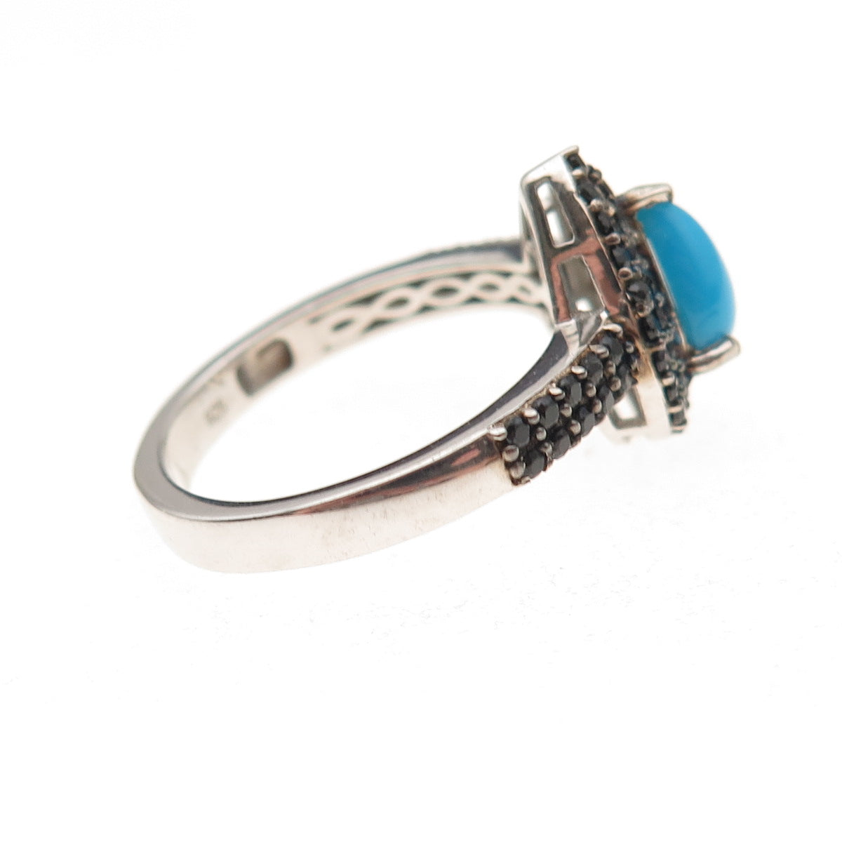 Chuck Clemency 925 Sterling Silver Real Turquoise & Black Spinel Ring Size 8