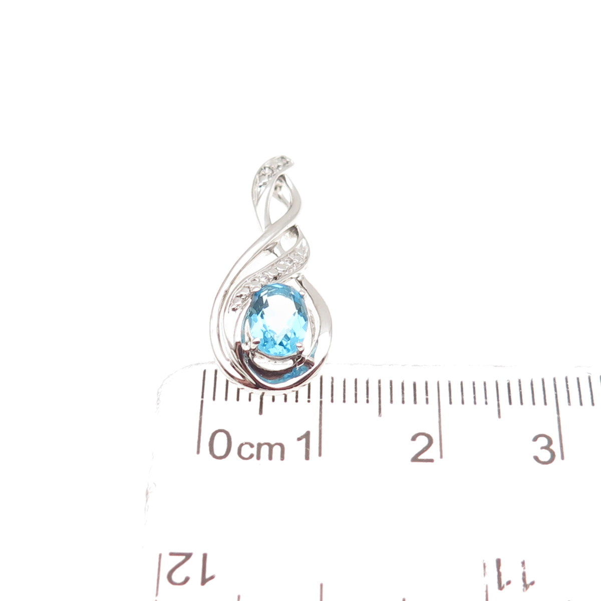 925 Sterling Silver Blue & White C Z Twisted Slide Charm Pendant