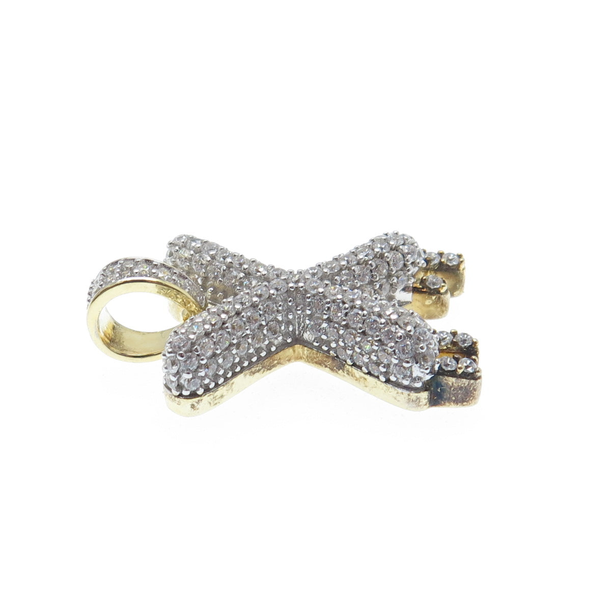 925 Sterling Silver Gold Plated Round-Cut Shaped C Z Letter X Sparkle Pendant