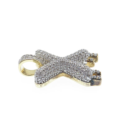 925 Sterling Silver Gold Plated Round-Cut Shaped C Z Letter X Sparkle Pendant