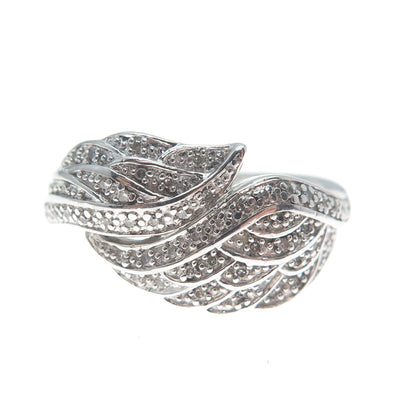 925 Sterling Silver Real Round-Cut Diamond Wings Ring Size 8.25