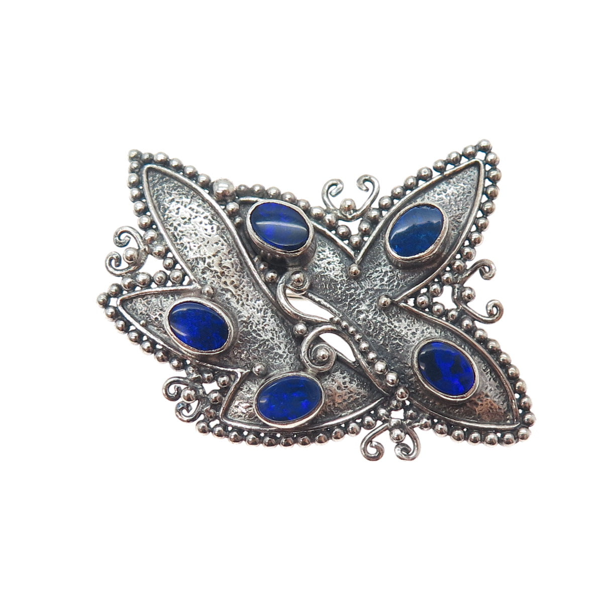 925 Sterling Silver Vintage Real Doublet Abalone Shell Floral Pin Brooch Pendant
