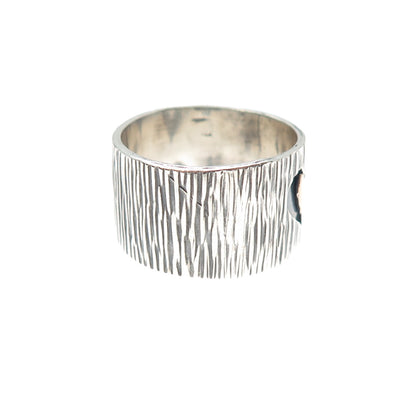925 Sterling Silver & 14K Gold Vintage Modernist Heart Oxidized Ring Size 7.5