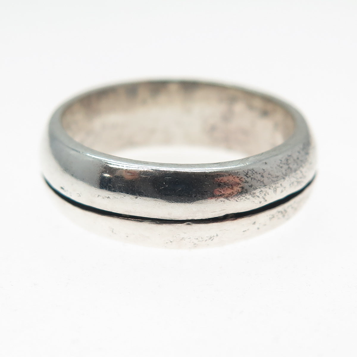 925 Sterling Silver Vintage Mexico Modernist Oxidized Band Ring Size 8