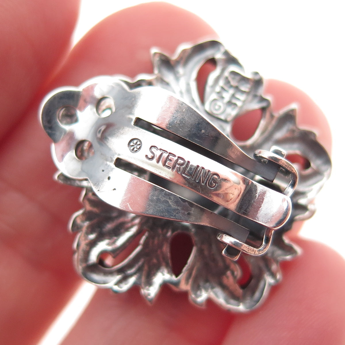 MFA Museum of Fine Arts Sterling Silver Vintage Floral Oxidized Clip On Earrings