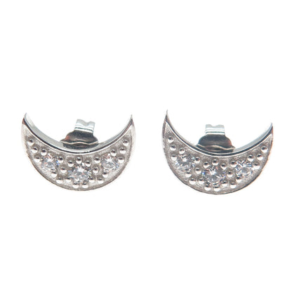 925 Sterling Silver Round-Cut C Z Crescent Moon & Star Interchangeable Earrings