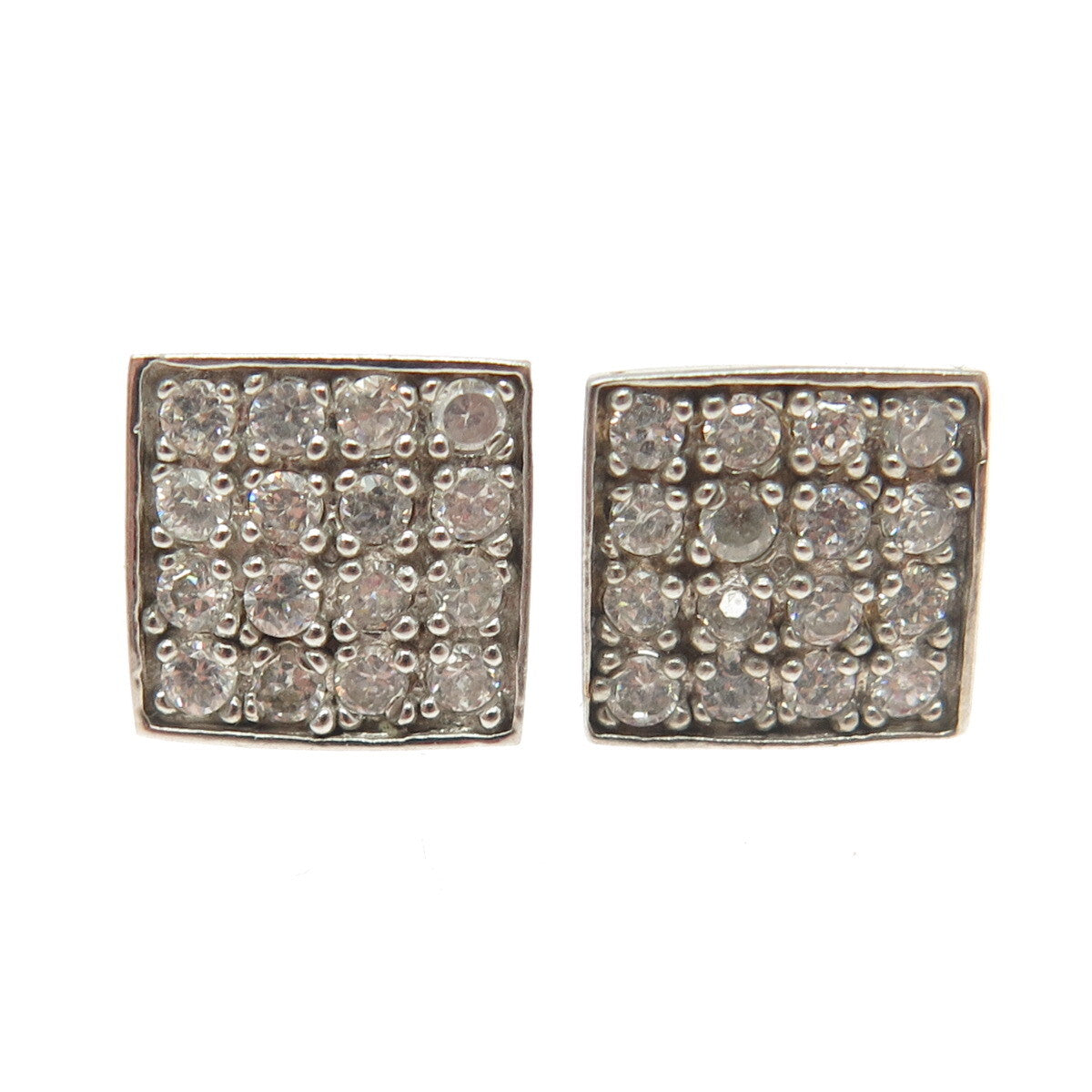 925 Sterling Silver Round-Cut C Z Square Stud Earrings