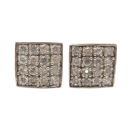 925 Sterling Silver Round-Cut C Z Square Stud Earrings