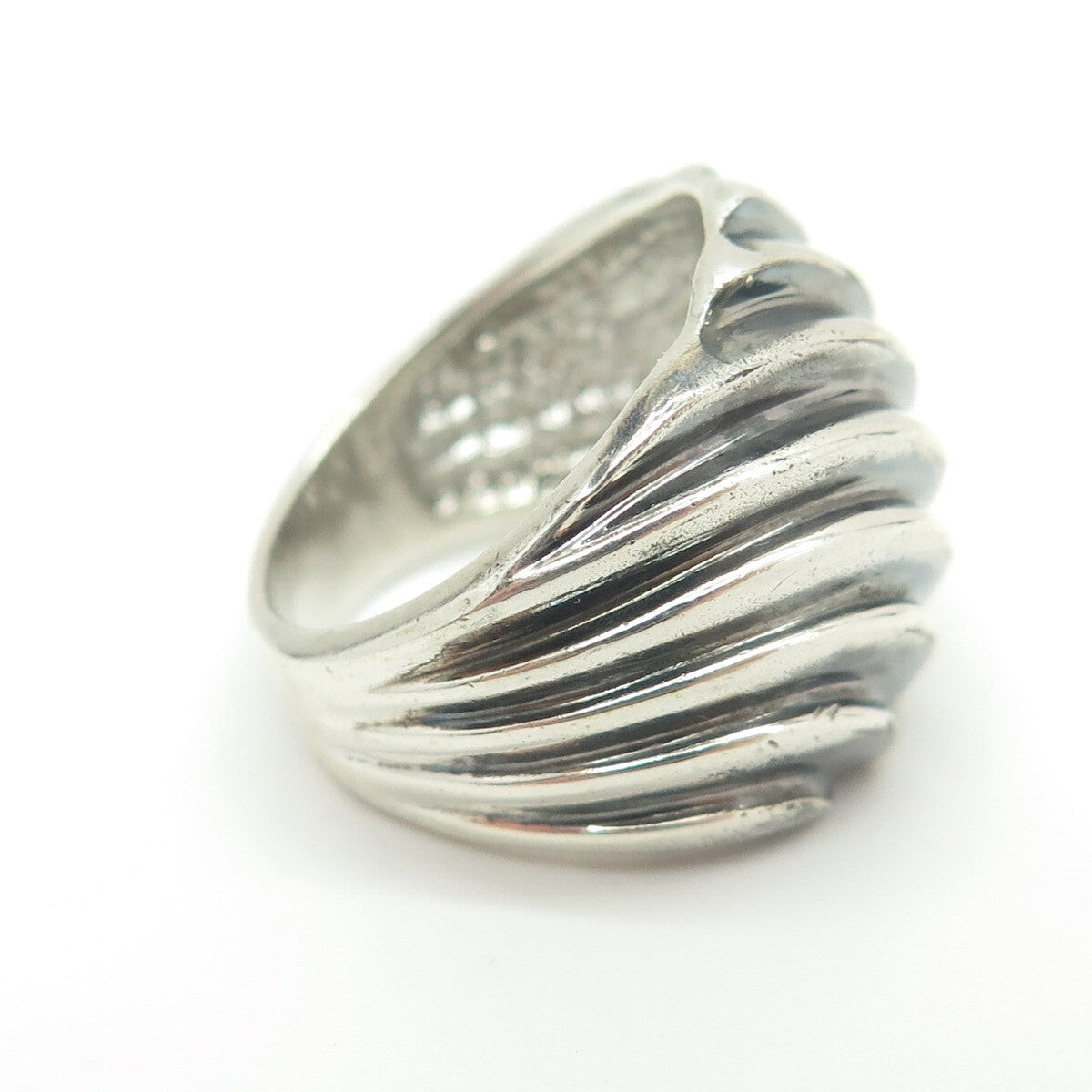 925 Sterling Silver Vintage Modernist Wavy Ribbed Oxidized Ring Size 7