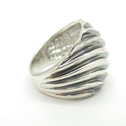925 Sterling Silver Vintage Modernist Wavy Ribbed Oxidized Ring Size 7