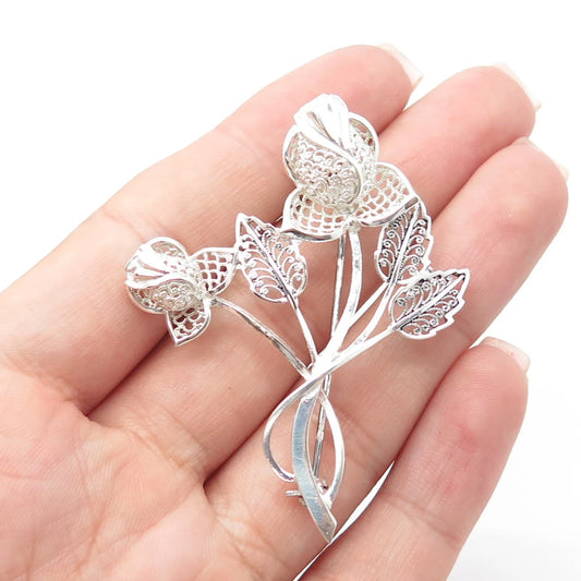 925 Sterling Silver Vintage Germany Floral Leaf Pin Brooch