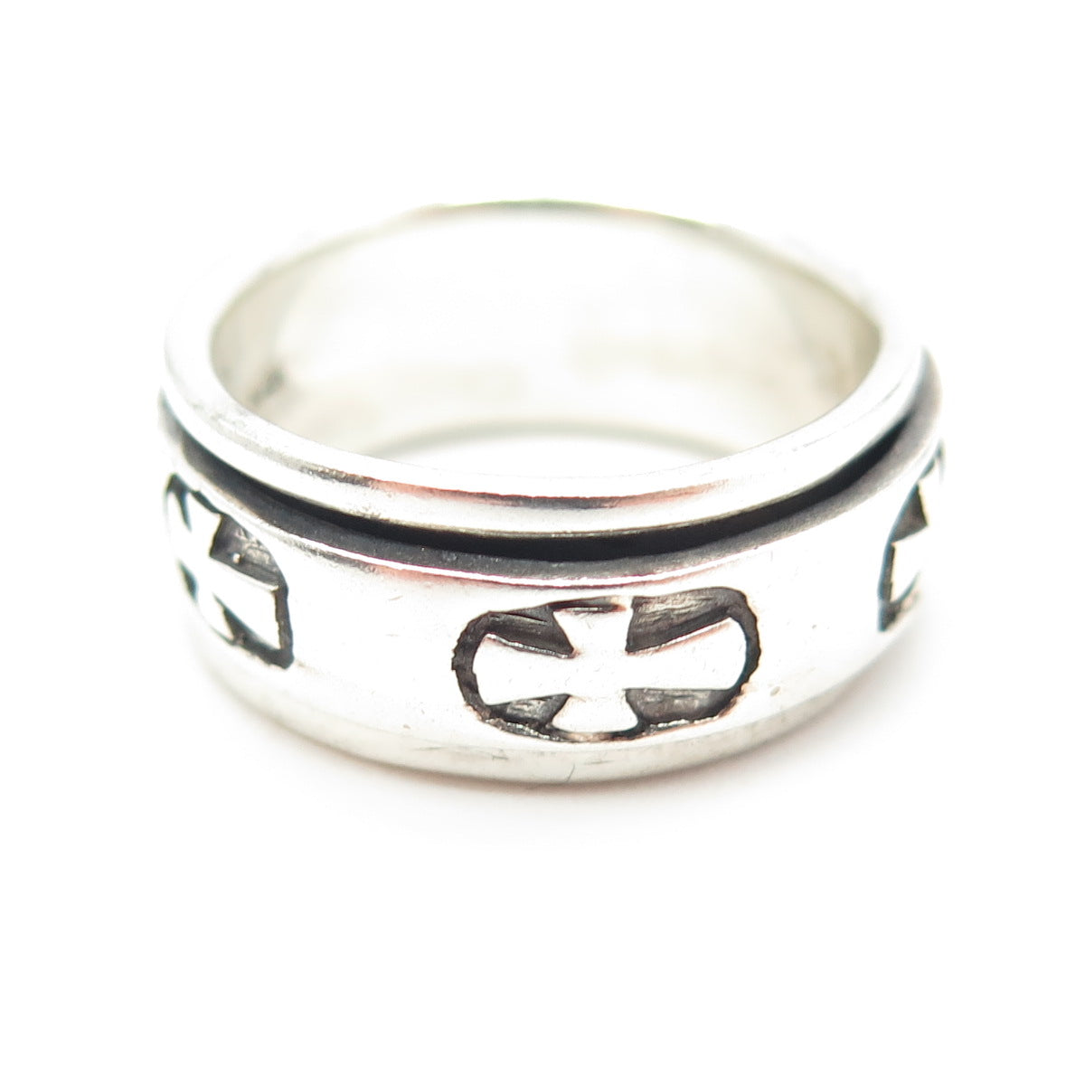 925 Sterling Silver Vintage Cross All Around Rotating Band Ring Size 7.75