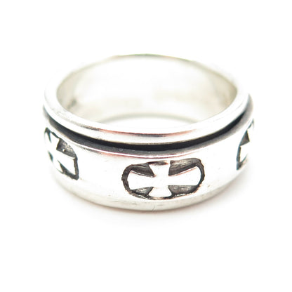 925 Sterling Silver Vintage Cross All Around Rotating Band Ring Size 7.75