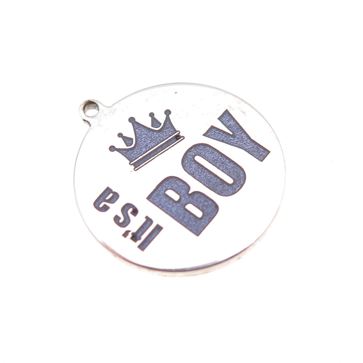 925 Sterling Silver Purple Enamel It's A Boy Round Tag Charm Pendant