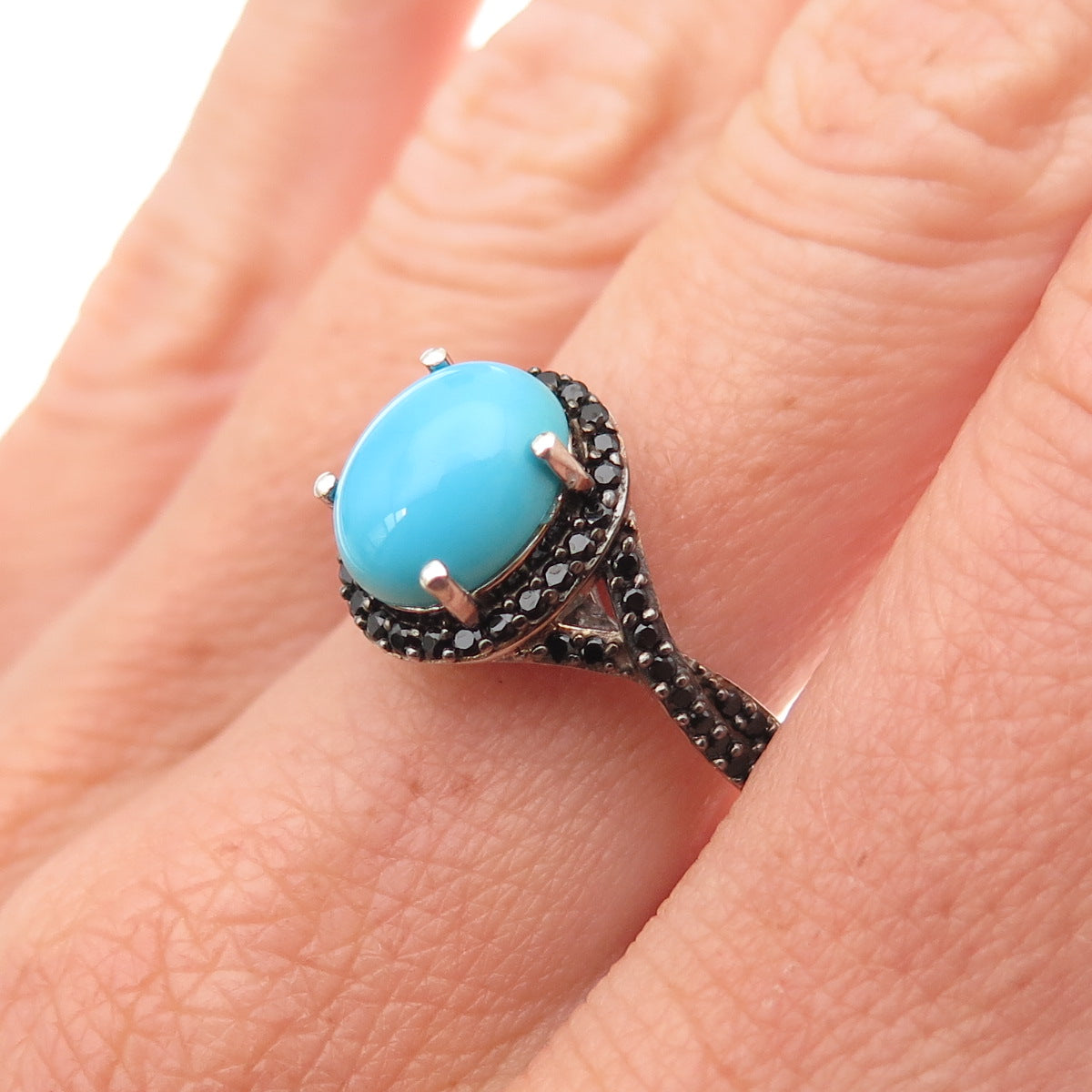 Chuck Clemency 925 Sterling Silver Real Turquoise & Black Spinel Ring Size 8.25