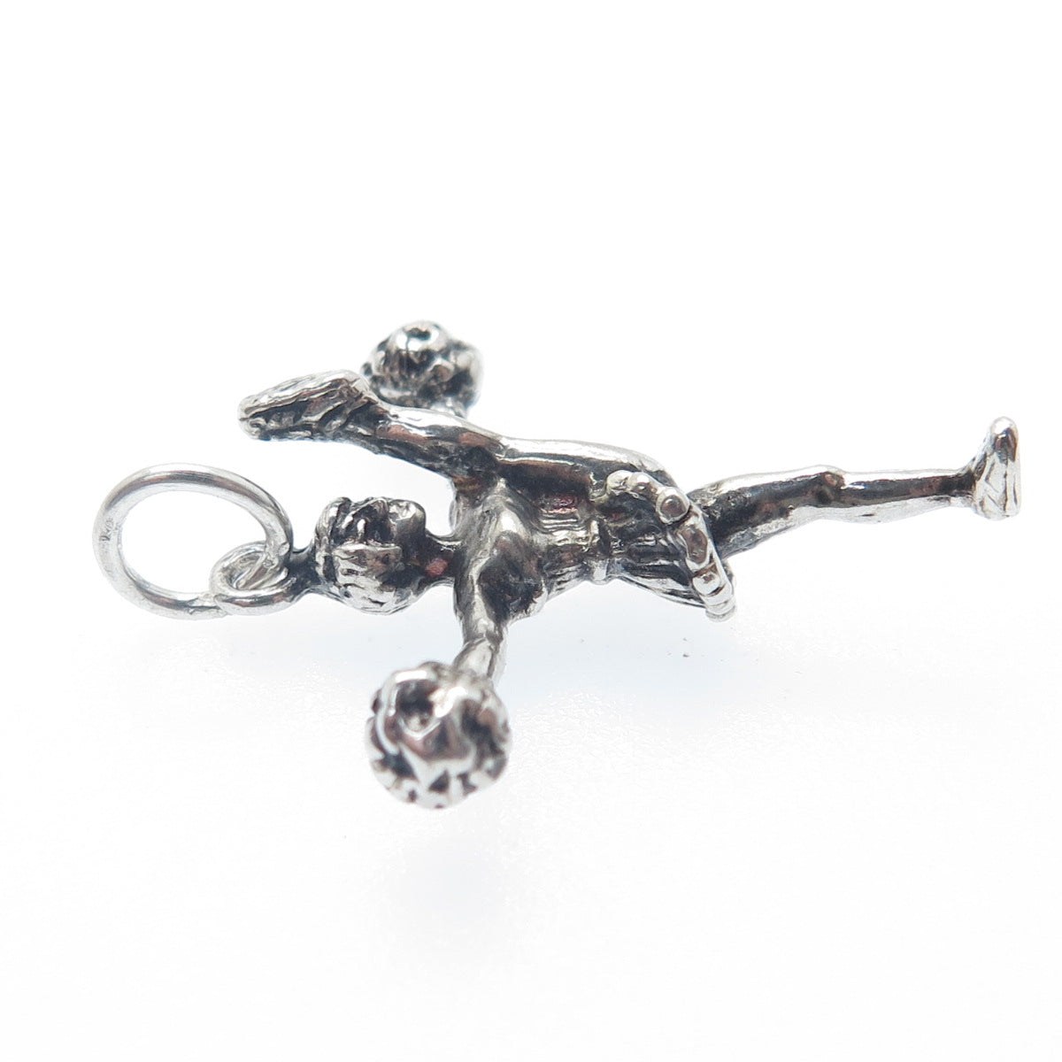 925 Sterling Silver Vintage Cheerleader Oxidized Minimalist 3D Charm Pendant