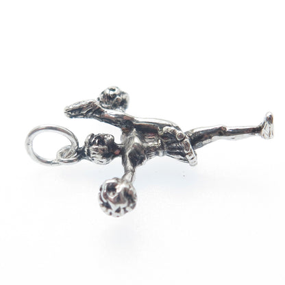 925 Sterling Silver Vintage Cheerleader Oxidized Minimalist 3D Charm Pendant