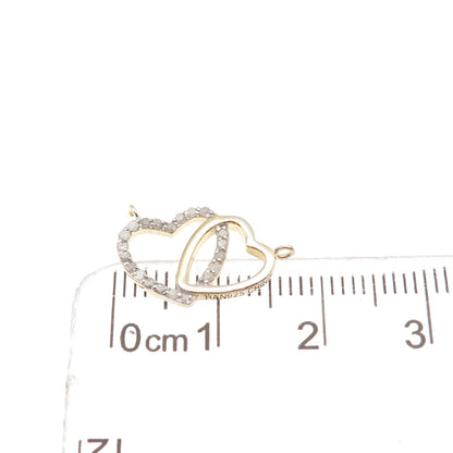 Han 925 Sterling Gold Plated Real Diamond Couple Heart Centerpiece Mini Pendant