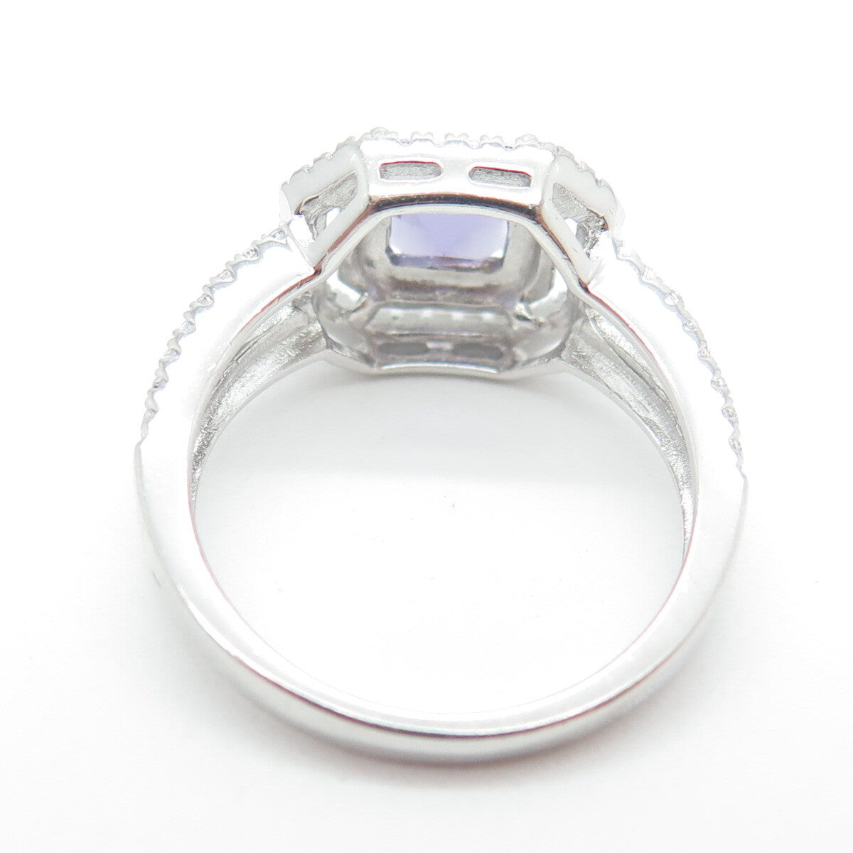 925 Sterling Silver Real Amethyst Gemstone & C Z Ring Size 7