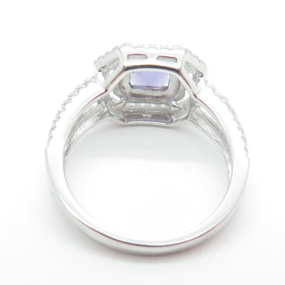 925 Sterling Silver Real Amethyst Gemstone & C Z Ring Size 7
