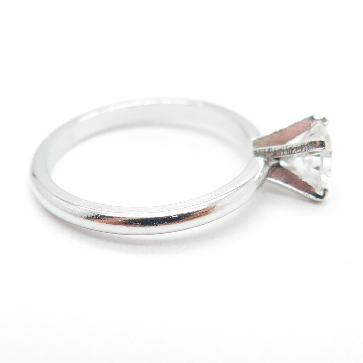 BATTIN & CO. 925 Sterling Silver Vintage Round-Cut C Z Engagement Ring Size 6