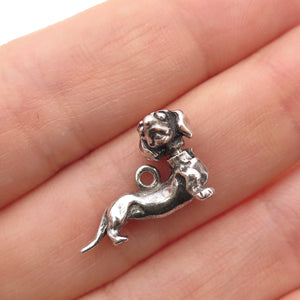 925 Sterling Silver Vintage Dachshund Oxidized Articulated Mini 3D Charm Pendant