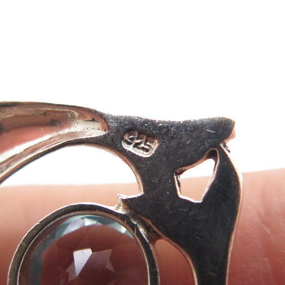 925 Sterling Silver Vintage Real Blue Topaz Mom & Child Dolphin Charm Pendant