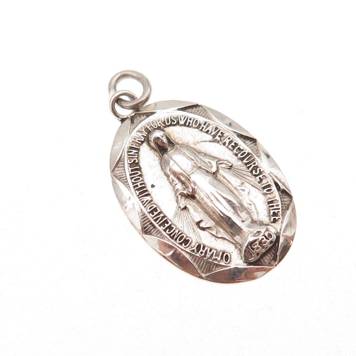 925 Sterling Silver Antique Art Deco St. Mary Miraculous Medal Charm Pendant