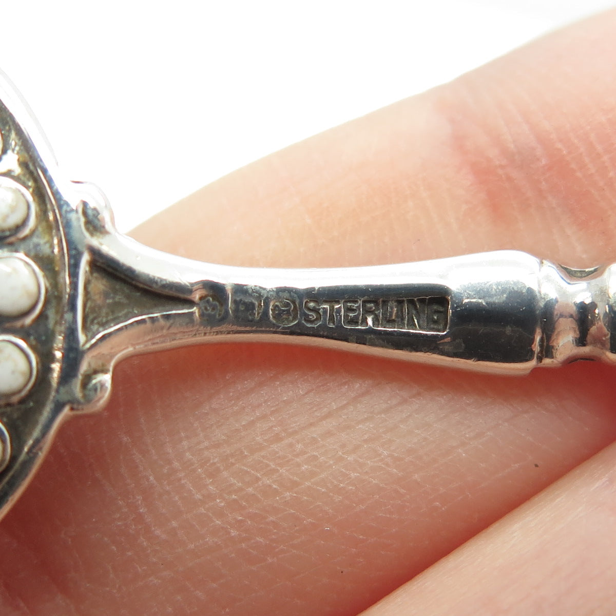 WATSON 925 Sterling Silver Vintage White Guilloche Enamel Coffee Spoon