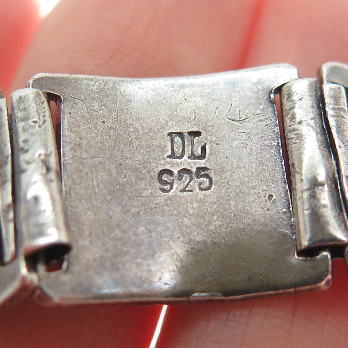 925 Sterling Silver Vintage DL Mexico Aztec Tribal Oxidized Watch Bracelet 5"