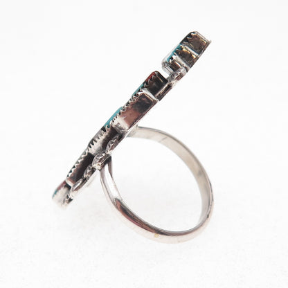 Old Pawn 925 Sterling Vintage Multi-Gem Kachina Ring Size 6.25 (missing stone)