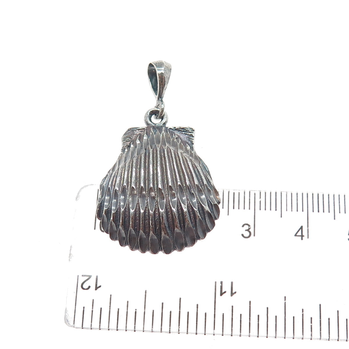 925 Sterling Silver Vintage Seashell Oxidized Charm Pendant