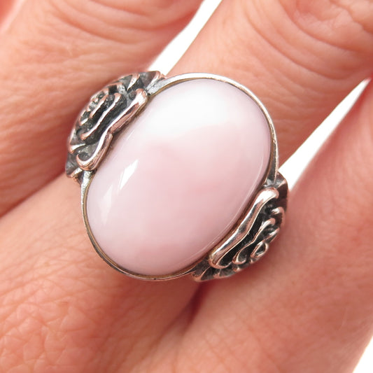 925 Sterling Silver Vintage Real Angel Skin Coral Floral Oxidized Ring Size 9.25
