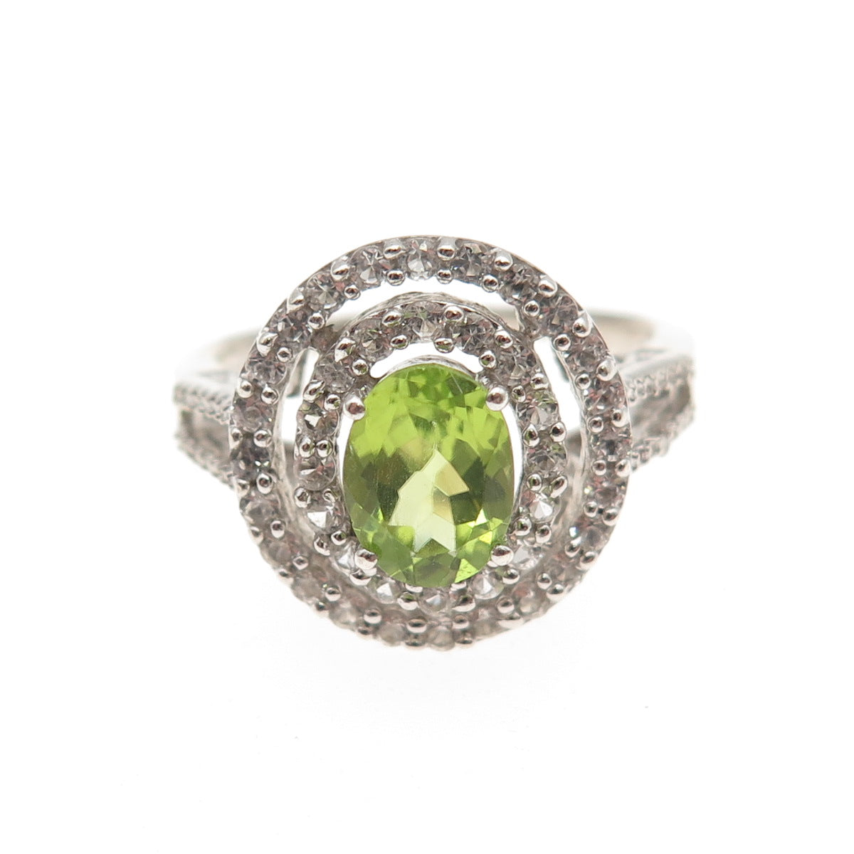 Jane Seymour 925 Sterling Silver Real Peridot & White Topaz Ring Size 8.5