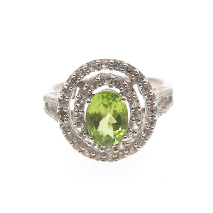 Jane Seymour 925 Sterling Silver Real Peridot & White Topaz Ring Size 8.5