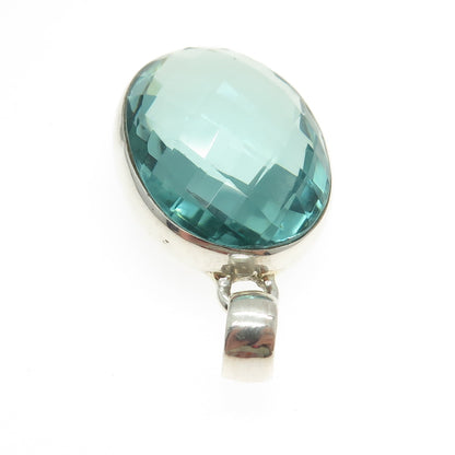 925 Sterling Silver Vintage Real Oval-Cut Green Mint Amethyst Pendant